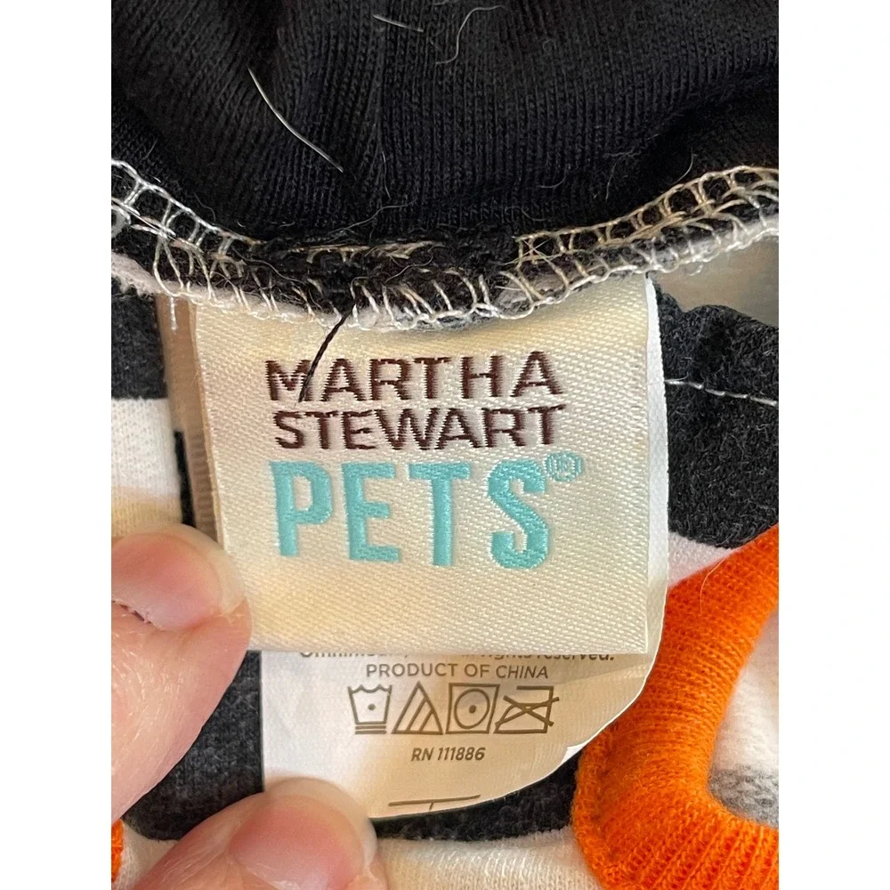 Martha Stewart Pets XS Dog Hoodie Black White Striped Guilty‎ As Charged Orange